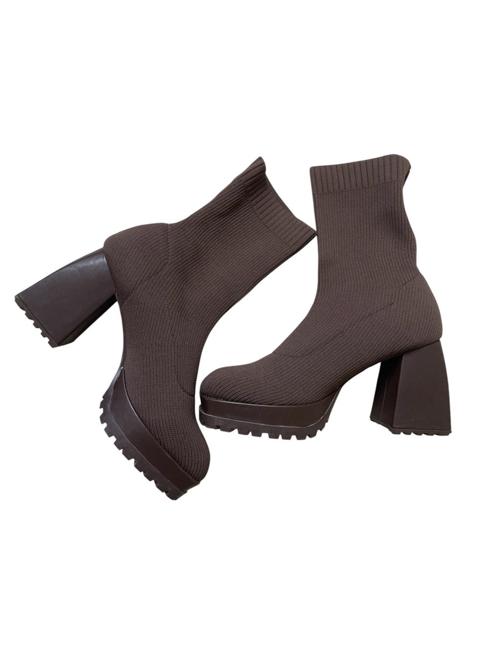 Forever 21 Chocolate Brown Ribbed Knit Platform Sock Boots Size 8